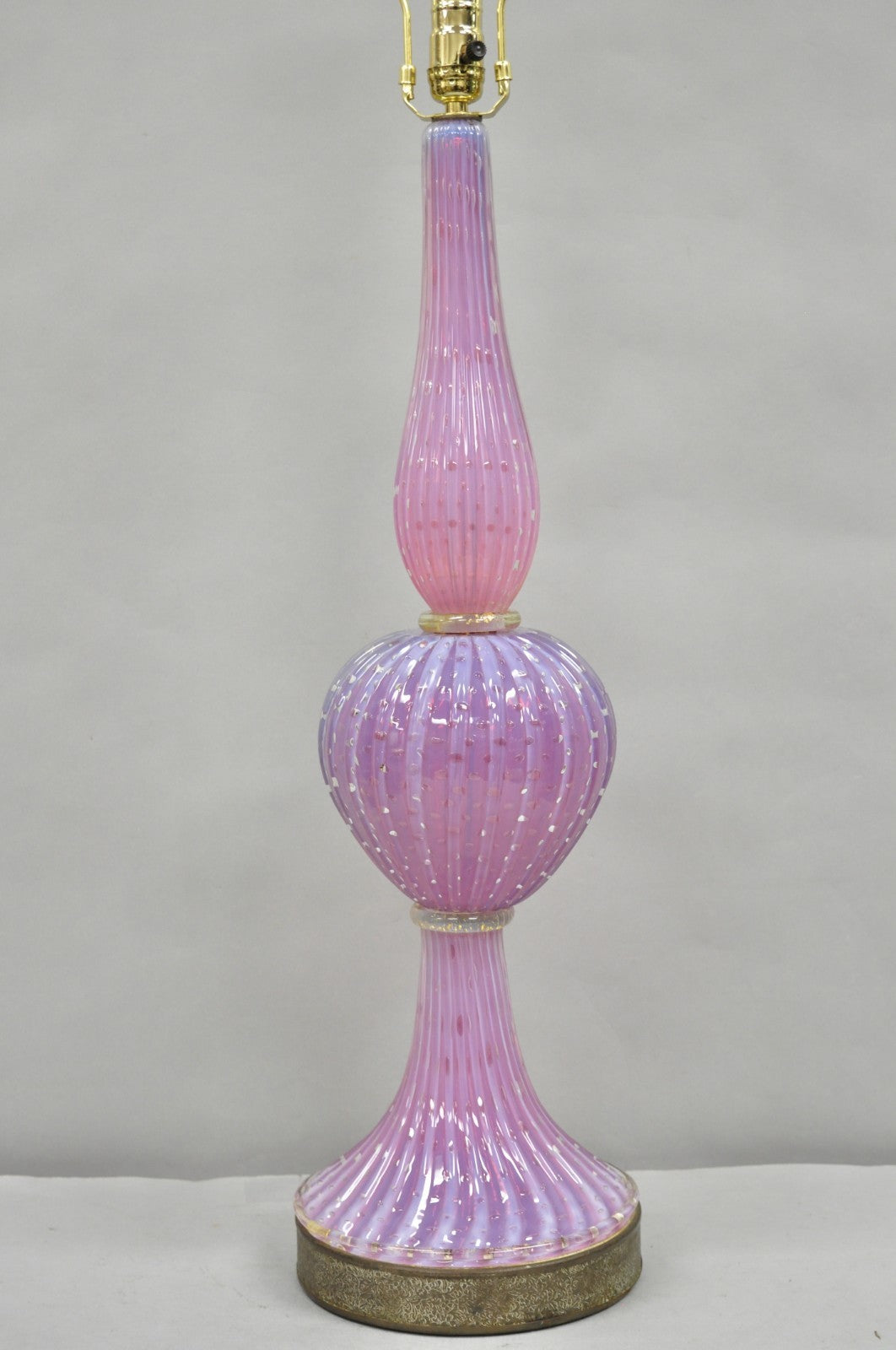 Vintage Italian Mid Century Modern Murano Pink & Purple Bubble Glass Table Lamp