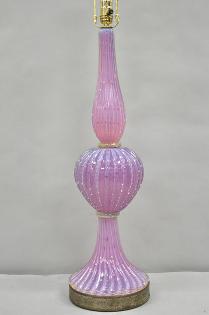 Vintage Italian Mid Century Modern Murano Pink & Purple Bubble Glass Table Lamp