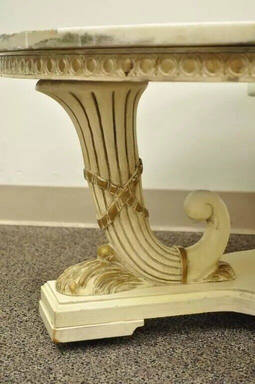 French Empire Neoclassical Cornucopia Base Round Pink Marble Top Coffee Table