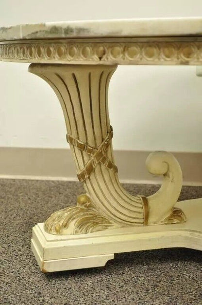 French Empire Neoclassical Cornucopia Base Round Pink Marble Top Coffee Table