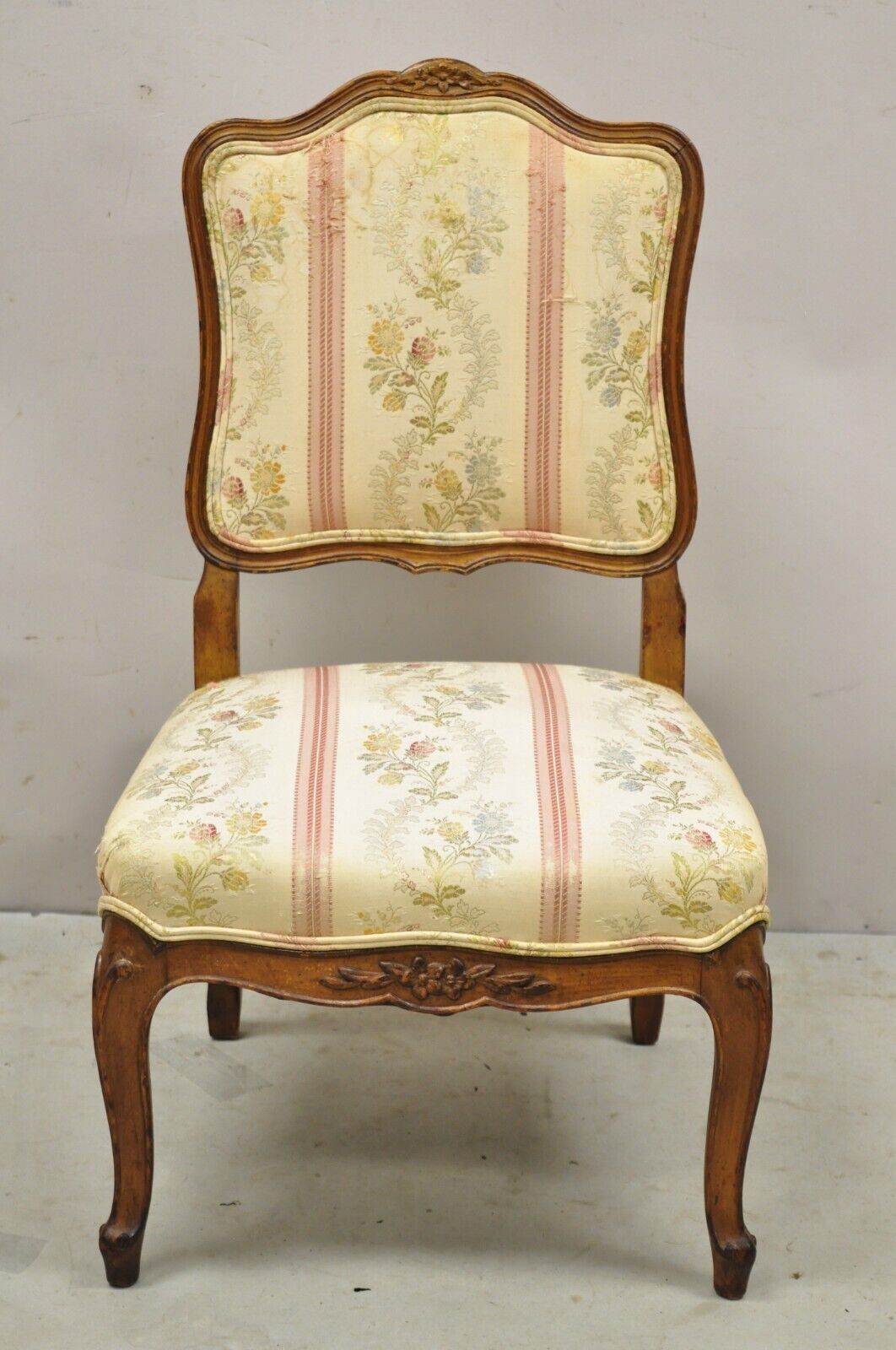 Vintage French Louis XV Style Small Boudoir Accent Side Chair w/ Pink Stripes