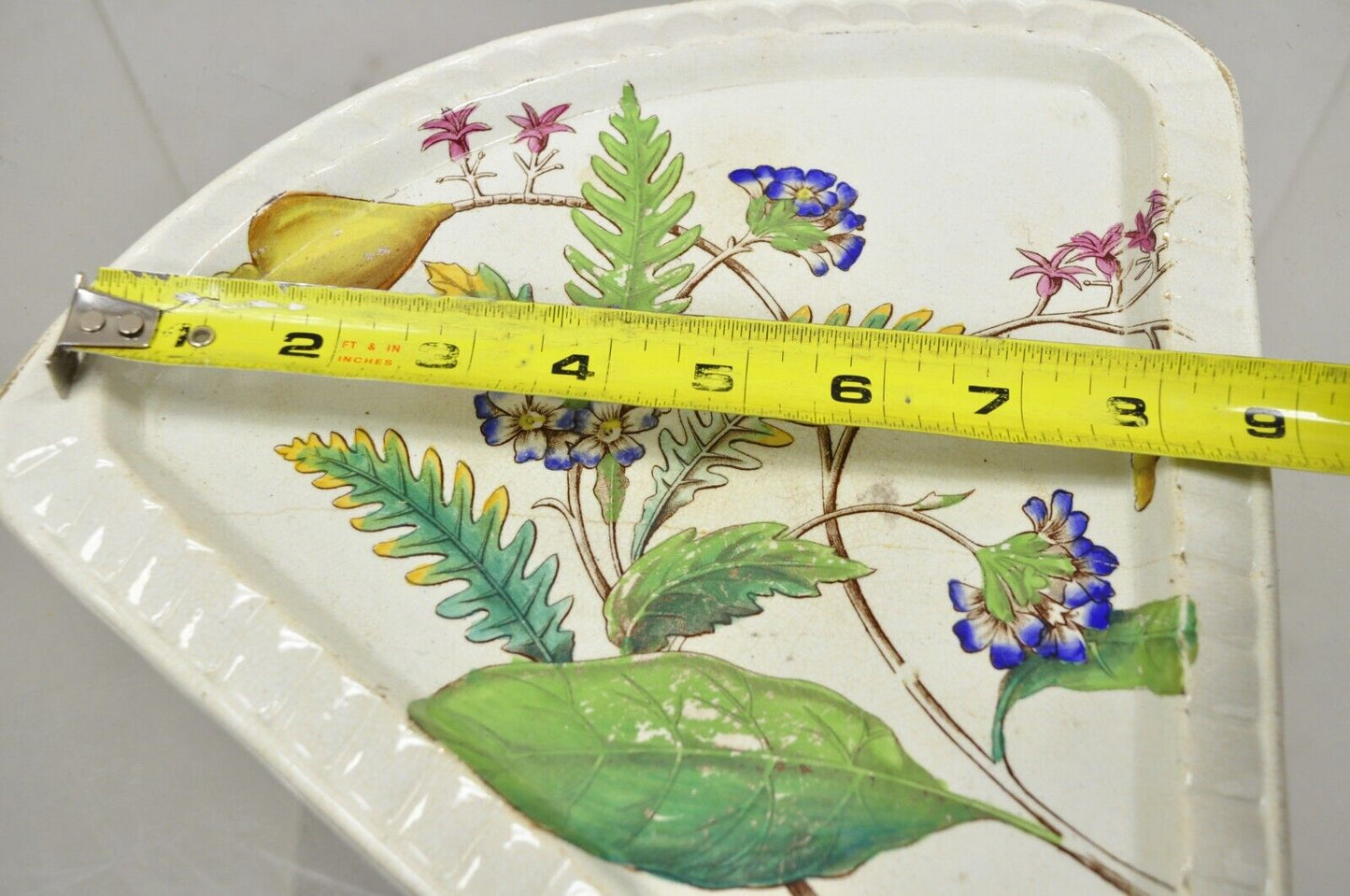 Antique Victorian Large Porcelain Covered Cheese Dish with Flowers and Leaves