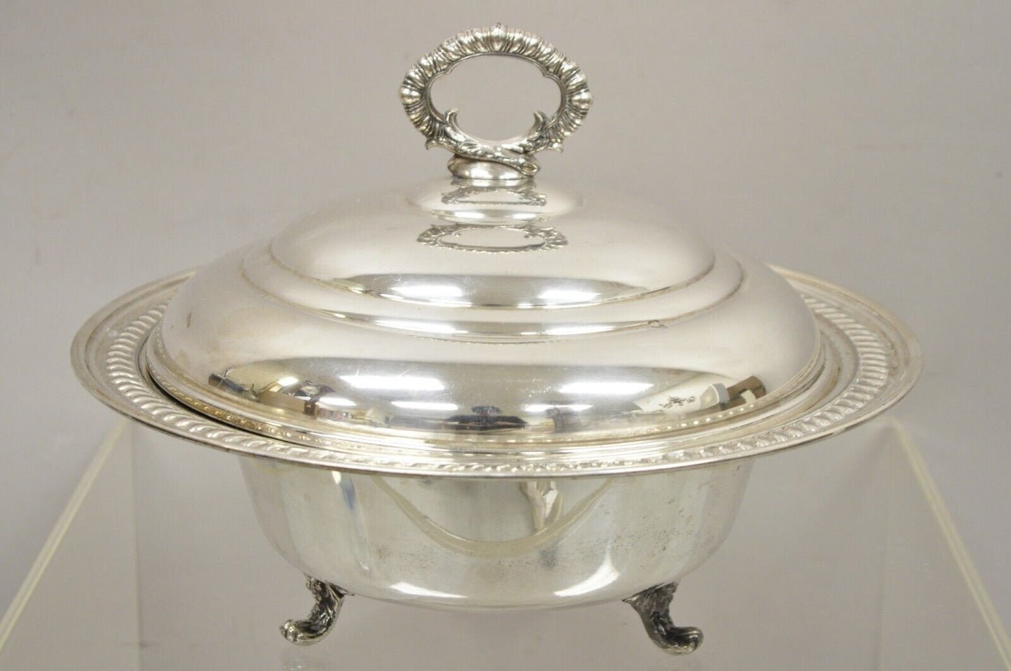 Vtg English Regency Victorian Silver Plated Lidded Vegetable Serving Dish Bowl