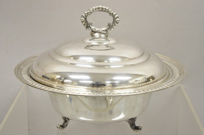 Vtg English Regency Victorian Silver Plated Lidded Vegetable Serving Dish Bowl
