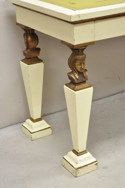Antique Egyptian Revival Empire Style Leather Top Figural 3 Drawer Console Desk