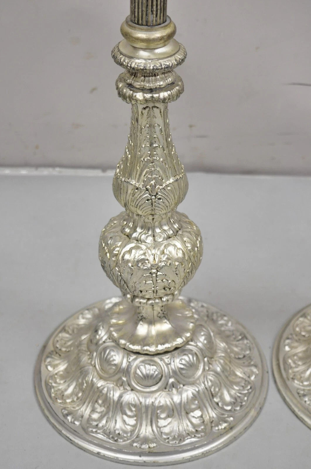 Vintage 43" Tall Baroque Silver Plated Collapsible Floor Candlesticks in Box