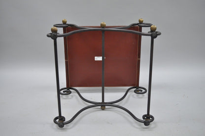 Spanish Regency Style Iron X-Base Curule Bench Stool with Red Woven Leather Seat