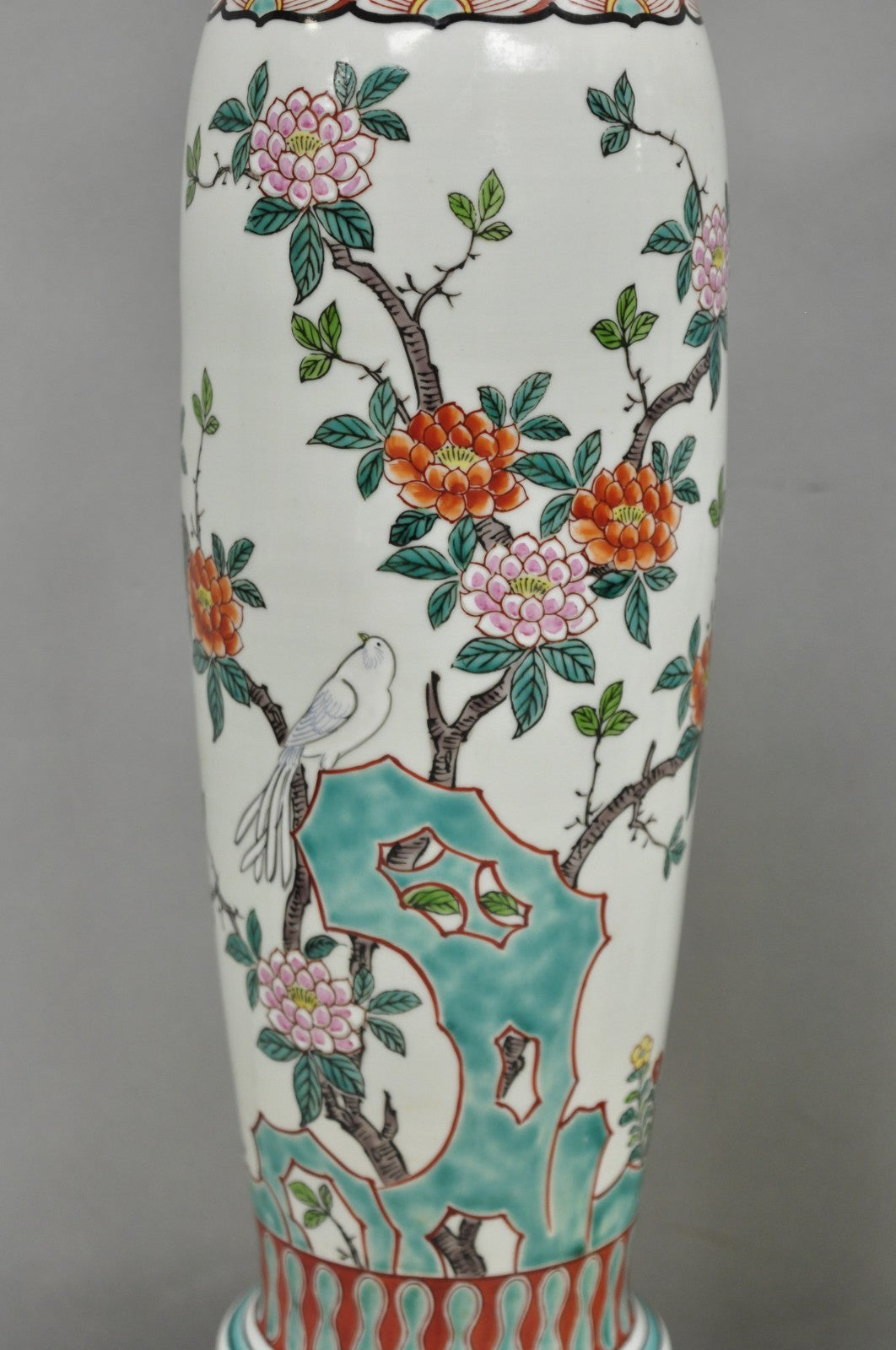 Vintage Chinoiserie Chinese Porcelain Jardinière Vase Flower Table Lamps - Pair
