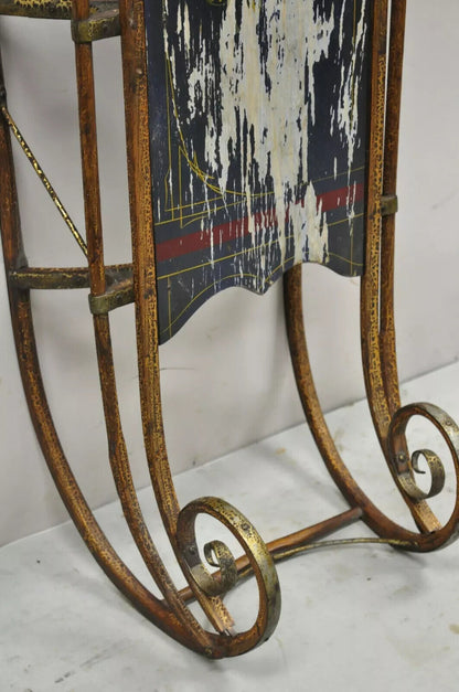 Antique Bentwood Blue Painted Small Child Snow Sled Wall Display Art