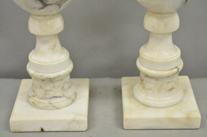 Vintage Italian Neoclassical Style Carved White Marble Urn Table Lamps - a Pair