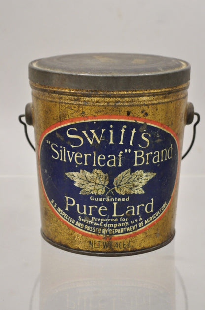 Vintage Swifts Silverleaf Brand Pure Lard 4 lbs. Tin Can Pail Advertisement