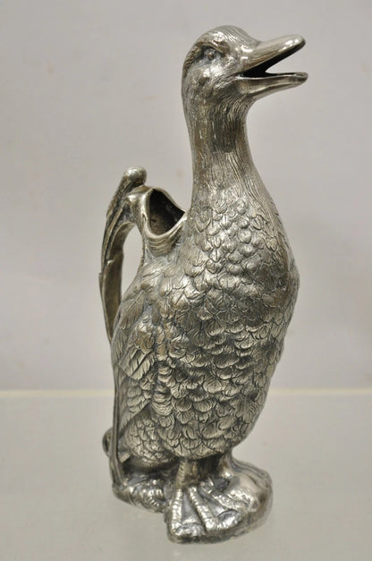Vintage Figural Duck Mallard Silver Plated Water Pitcher Decanter by Alpaca