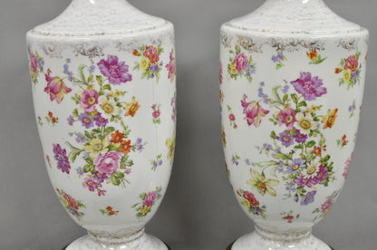 Antique French Renaissance Victorian Porcelain Urn Figural Cameo Table Lamp Pair