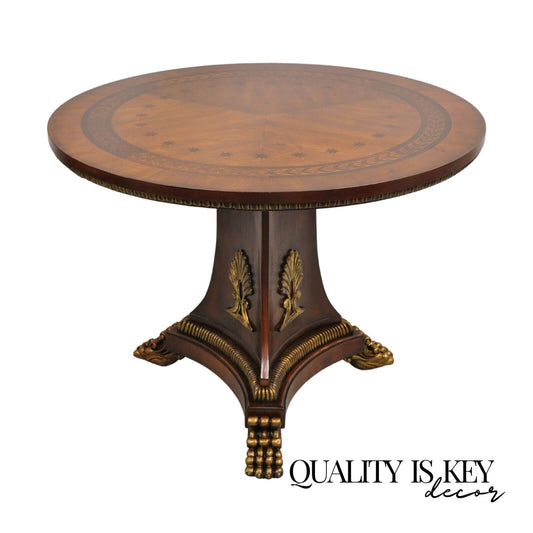 Italian Regency Style Marquetry Inlay Paw Feet Pedestal Base Round Center Table