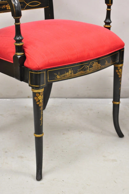 Union National Chinoiserie English Regency Black Painted Dining Chair - Set of 6