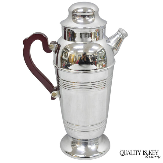 Art Deco Silver Plated Red Bakelite Handle Martini Bar Cocktail Shaker Pitcher