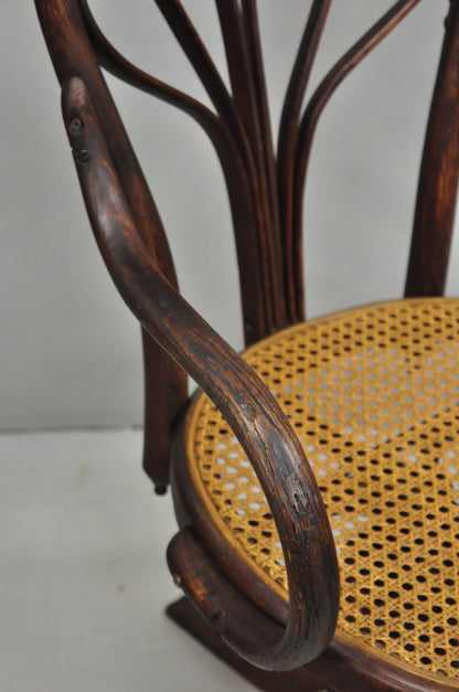 Antique Arts & Crafts Michael Thonet Oak Bentwood & Cane Swivel Captains Chair