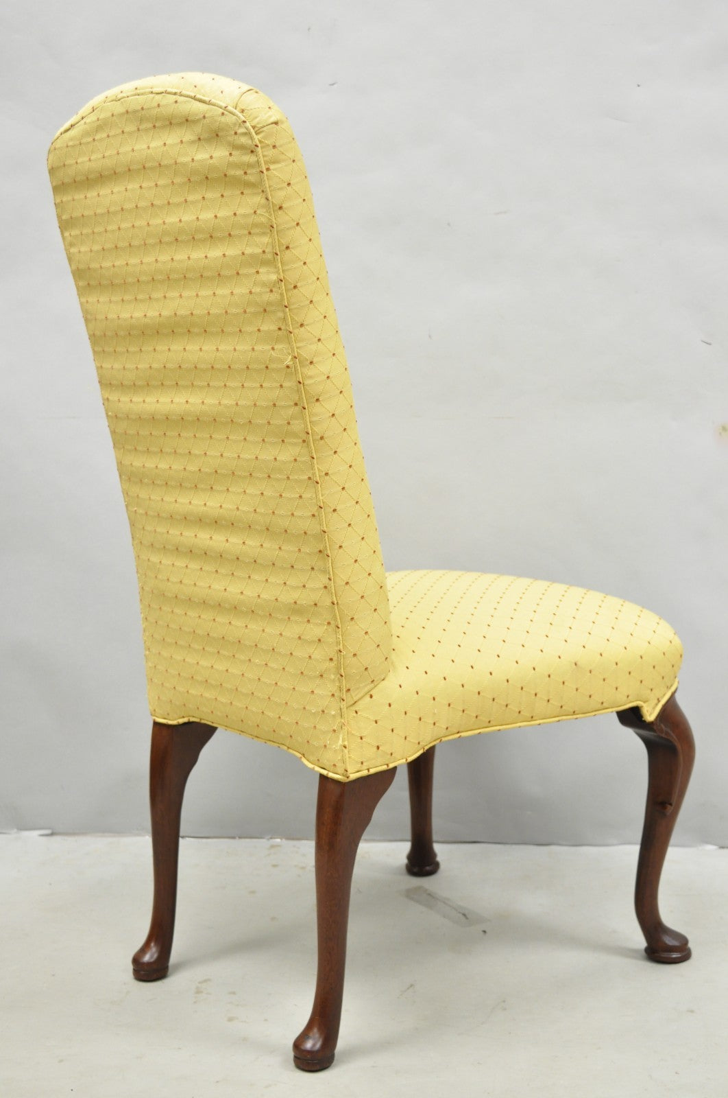 Vintage Queen Anne Style Cherry Wood Upholstered Dining Side Chairs - Set of 6