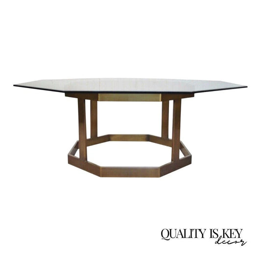 Vintage Mastercraft Hollywood Regency Brass & Octagonal Glass Coffee Table