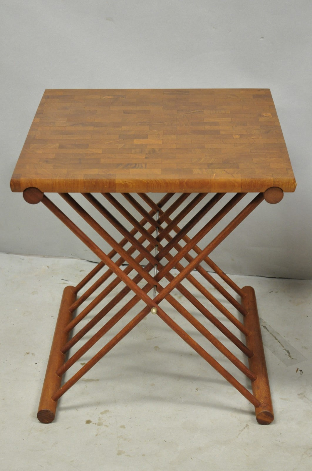 Mid Century Danish Modern Mandalay Teak Folding Campaign Style Side Tables Pair