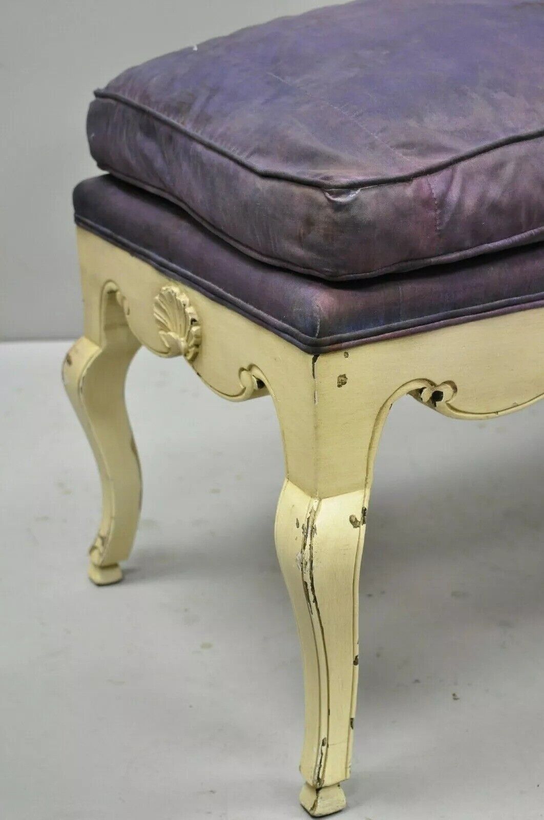 Vintage French Regency Neoclassical Style Hoof Foot 62" Upholstered Window Bench