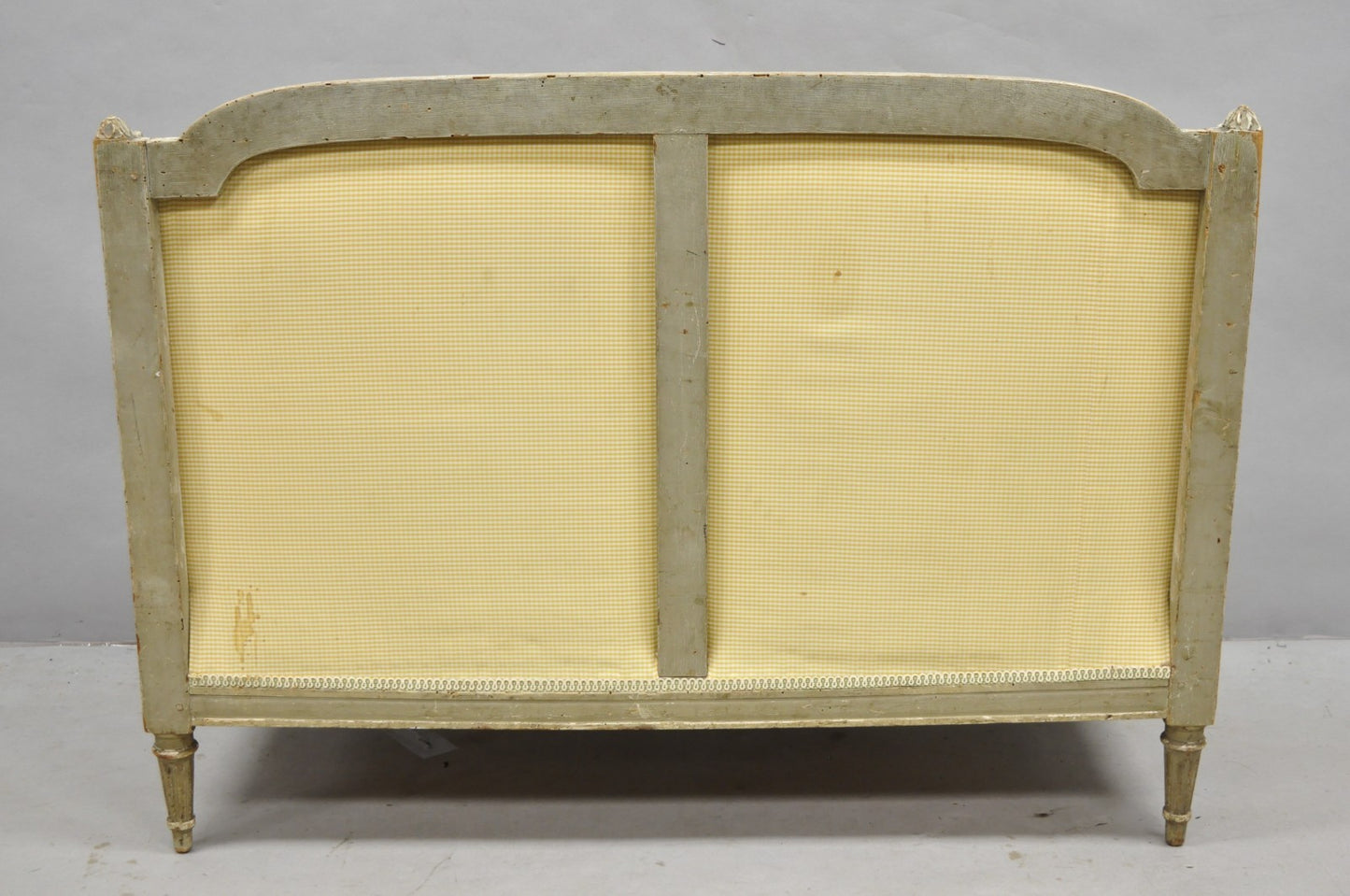 Antique French Louis XVI Style Cream Distress Painted Petite Canape Settee Sofa