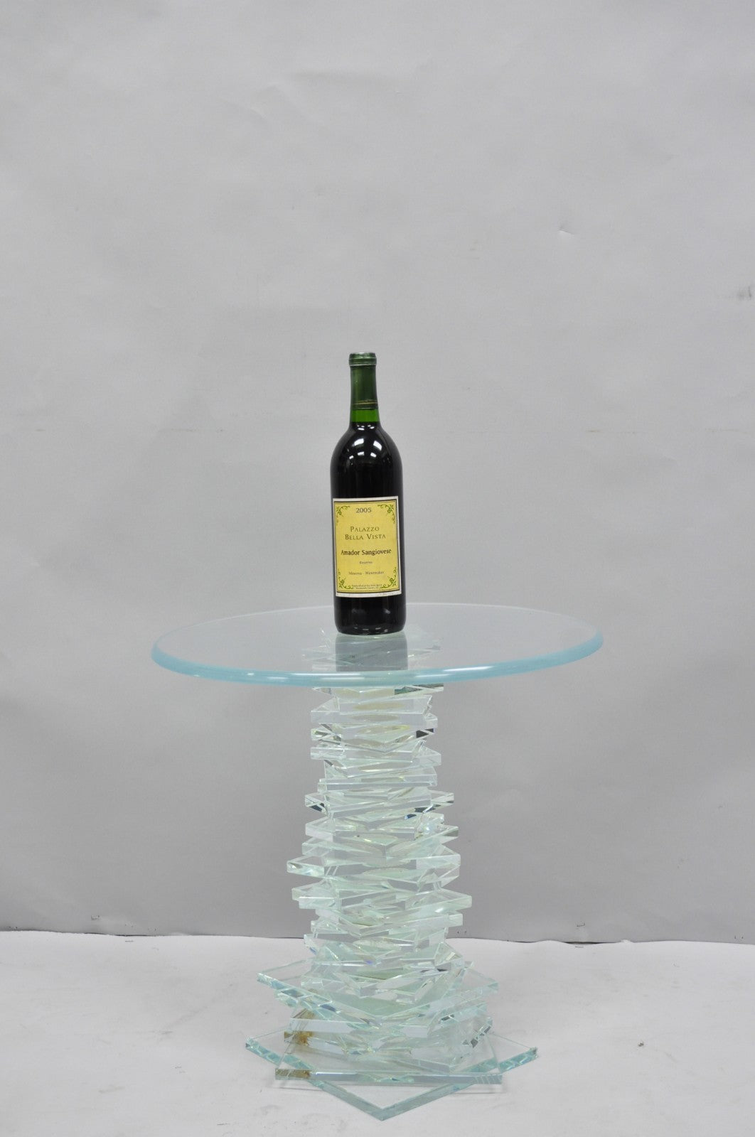 Vintage Mid Century Modern Stacked Glass Skyscraper Round Accent Side Table