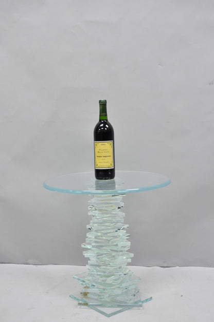 Vintage Mid Century Modern Stacked Glass Skyscraper Round Accent Side Table