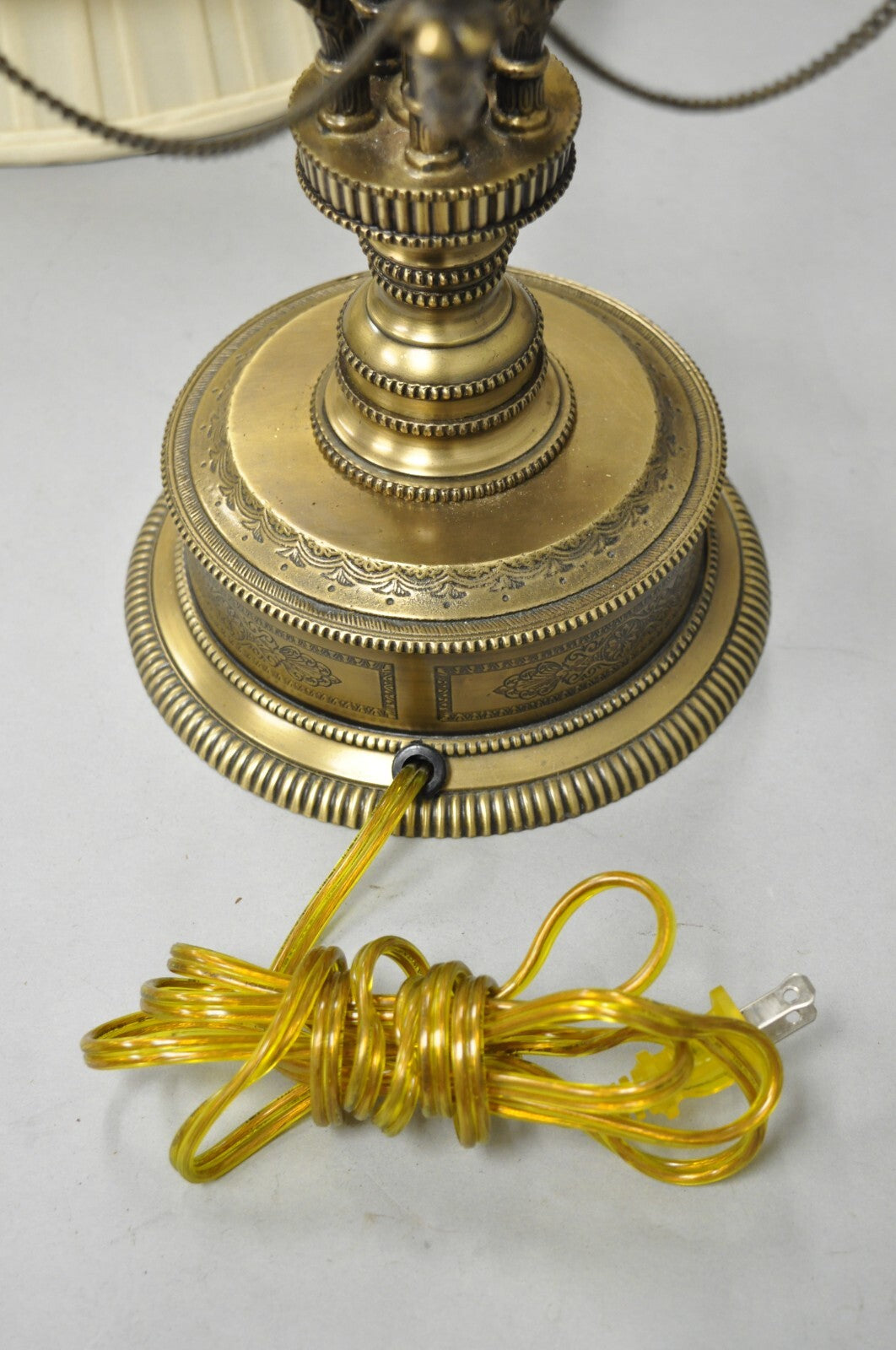 Vintage French Regency Style Brass Swans Candelabra Table Lamps - a Pair