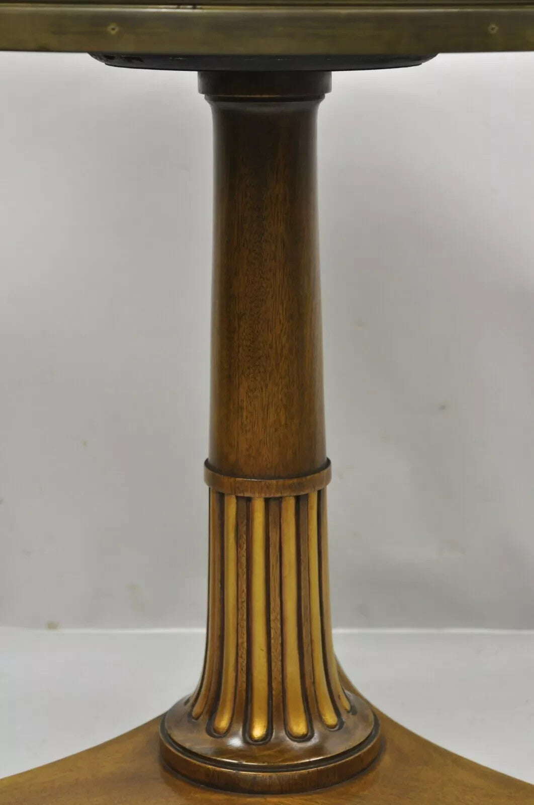 Vintage French Empire Mahogany Pedestal Base Round Brass Gallery Center Table