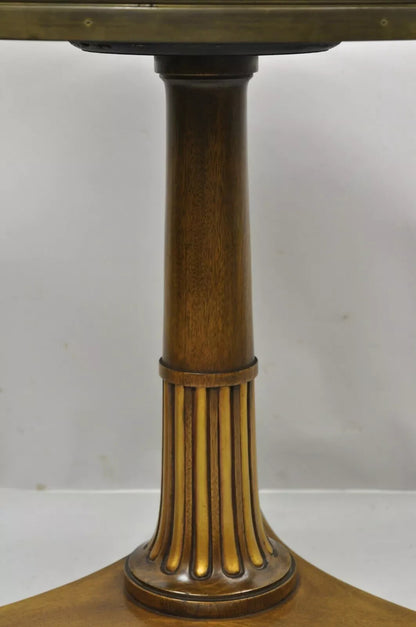 Vintage French Empire Mahogany Pedestal Base Round Brass Gallery Center Table