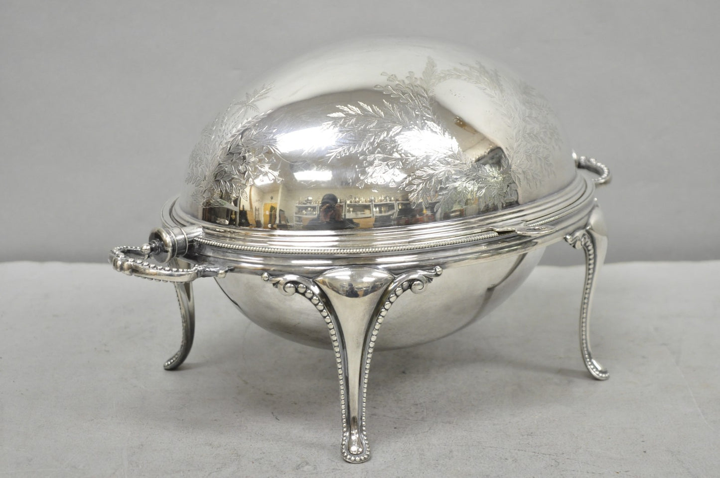 Antique Elkington & Co English Silver Plated Chafing Dish Revolving Dome Warmer