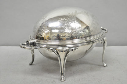 Antique Elkington & Co English Silver Plated Chafing Dish Revolving Dome Warmer