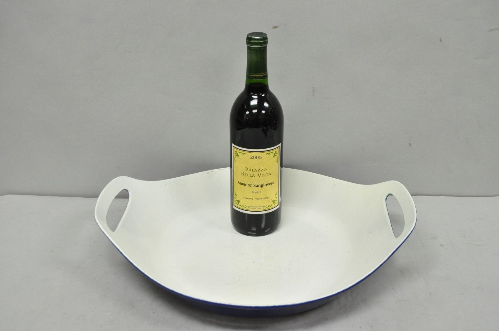 Vintage Michael Lax Copco Denmark Modern Blue Enamel Cast Iron Paella Dish Pan