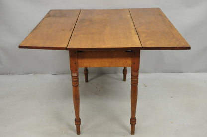 Antique French Country Farmhouse Cherry Wood Drop Leaf Extension Dining Table