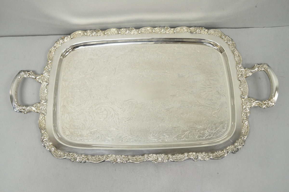 Vintage Oneida Victorian Silver Plated Etched Butlers Serving Platter Bar Tray