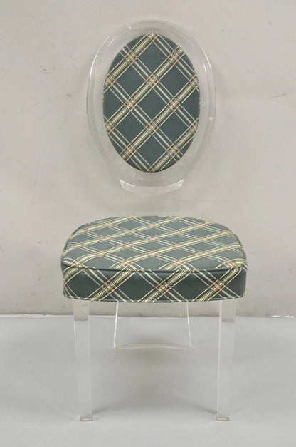 Vintage Hill Mid Century Modern Lucite Oval Back Upholstered Vanity Side Chair