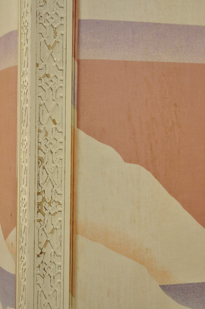 Vintage Oriental Fretwork Bone Lacquer Upholstered 6 Panel Room Divider Screen