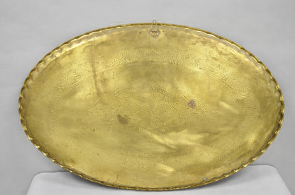 Vintage Moroccan Middle Eastern Solid Brass Large Oval Engraved 35" Tray Top