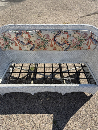 Antique Victorian White Wicker Rattan Sunroom Patio Sofa w/ Loose Cushions