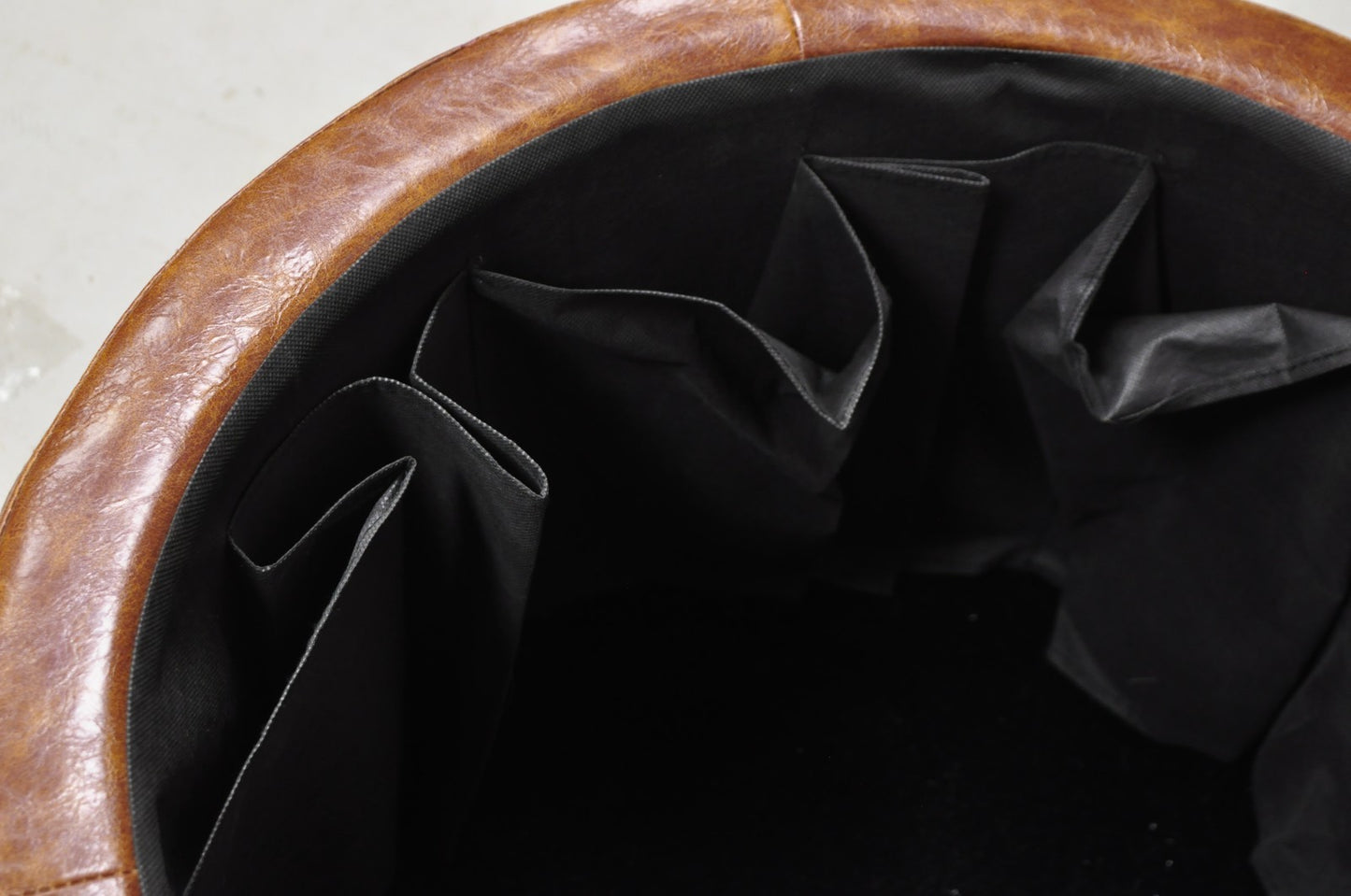 Contemporary Modern Moroccan Style Brown Faux Leather Round Storage Ottoman Pair