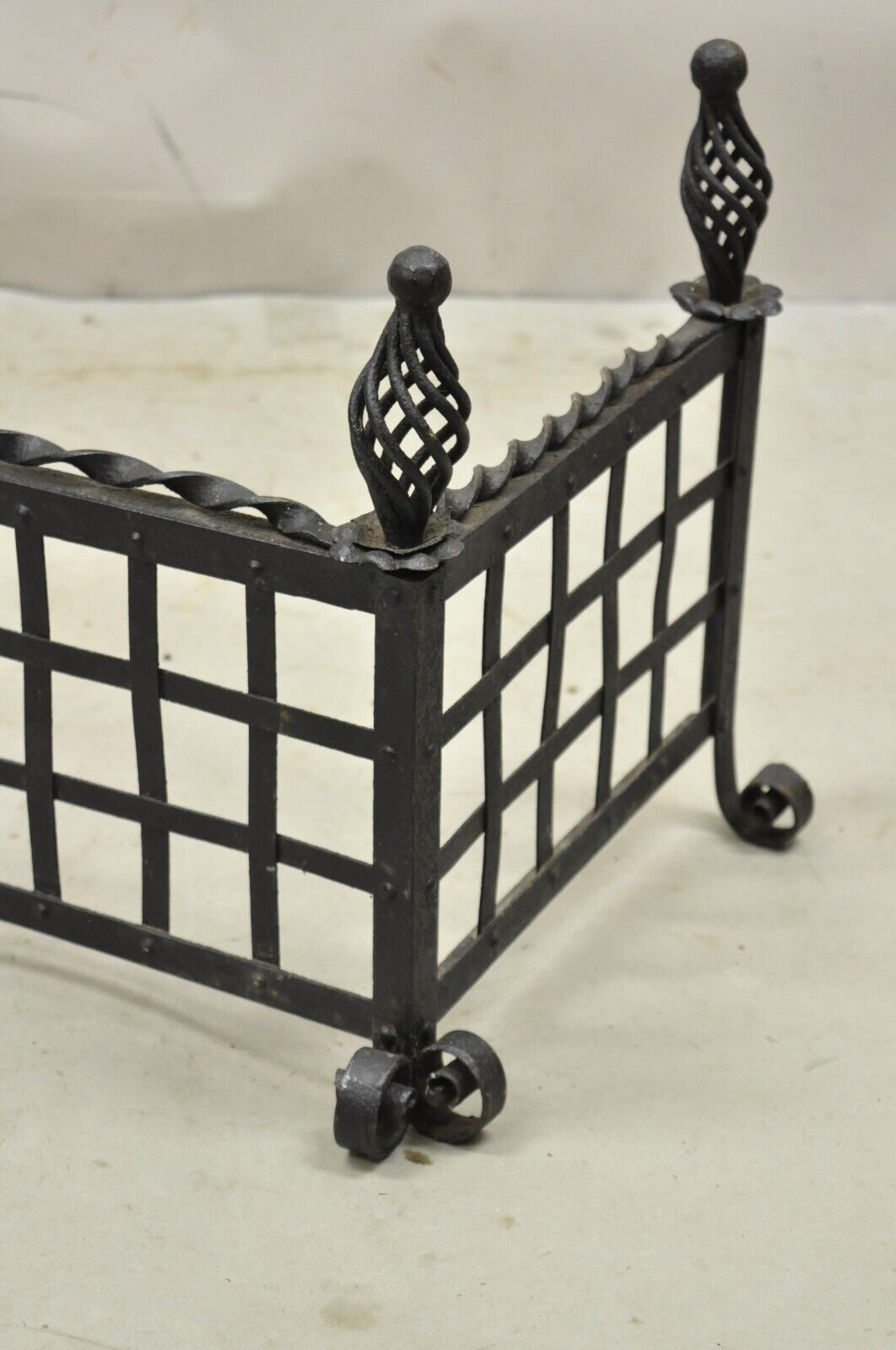 Antique Gothic Wrought Iron Spiral Twist 56" Fireplace Mantel Fender Surround