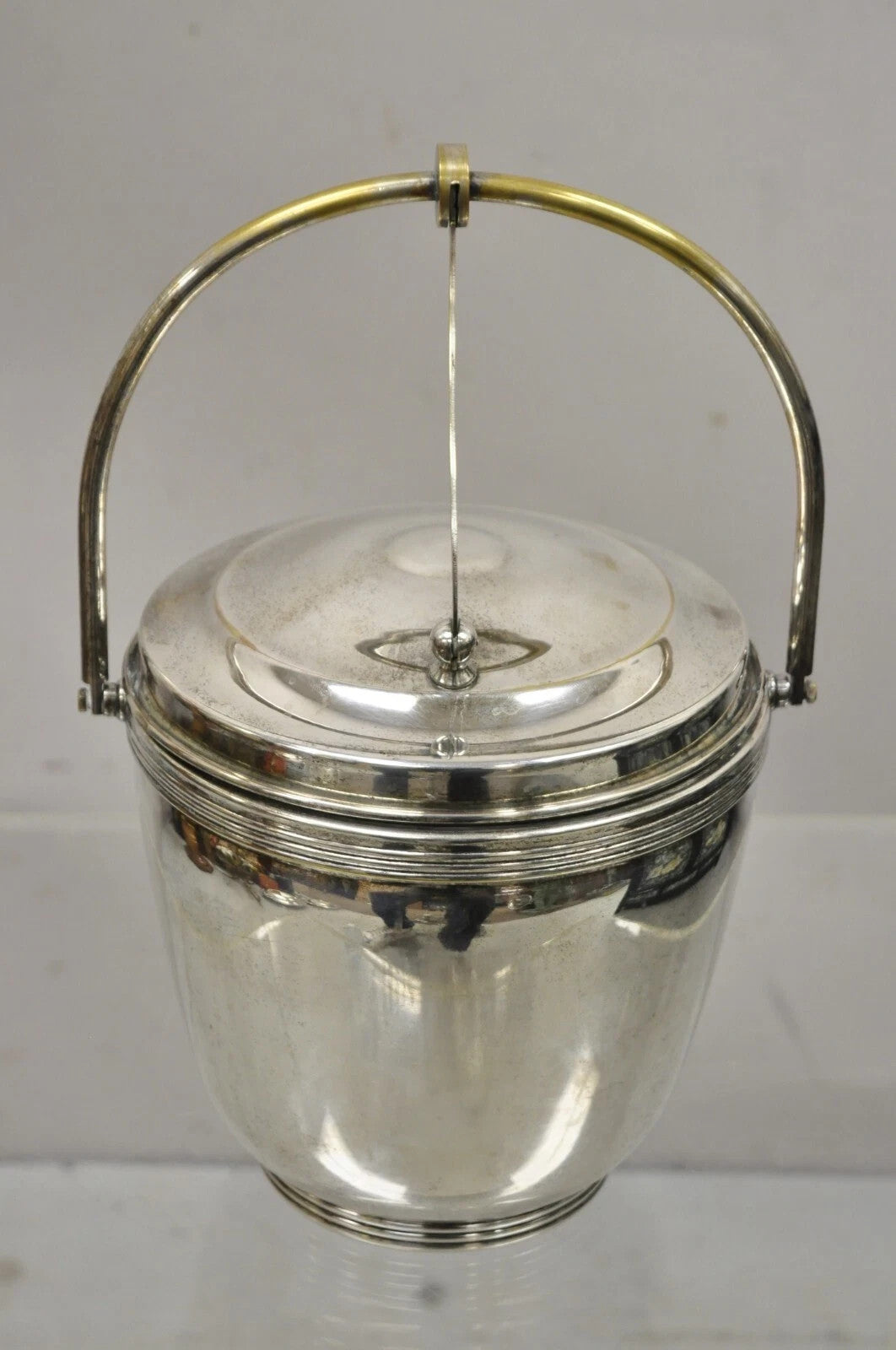 Vintage Sheffield Silver Plated MCM Modern Reticulating Hinge Bar Ice Bucket