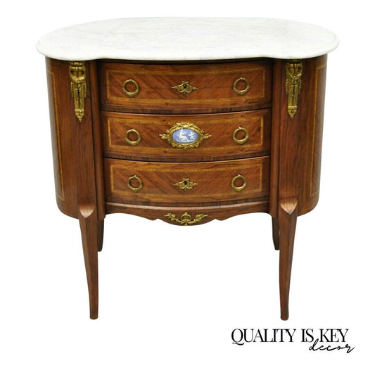 Antique French Louis XV Style Marble Top Bombe Commode Nightstand Bronze Ormolu