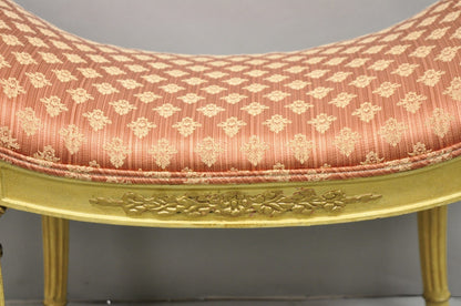 Vintage French Hollywood Regency Cream & Gold Wood Pink Waterfall Vanity Bench