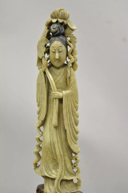 Chinese Carved Soapstone Guanyin Kwan Yin 15" Tall Figurine Statue Sculpture