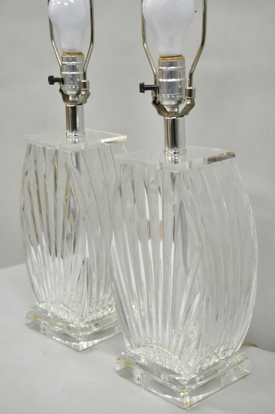 Vintage Mid Century Modern Crysal Glass & Acrylic "Fan" Table Lamps - a Pair