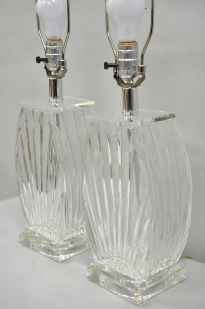 Vintage Mid Century Modern Crysal Glass & Acrylic "Fan" Table Lamps - a Pair
