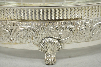 Vintage Italian Regency Silver Plated Dolphin Handle Glass Candy Dish Jardiniere