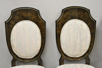 Mastercraft Modern Amboyna Wood Brass Trim Oval Back Dining Chairs - Set of 4